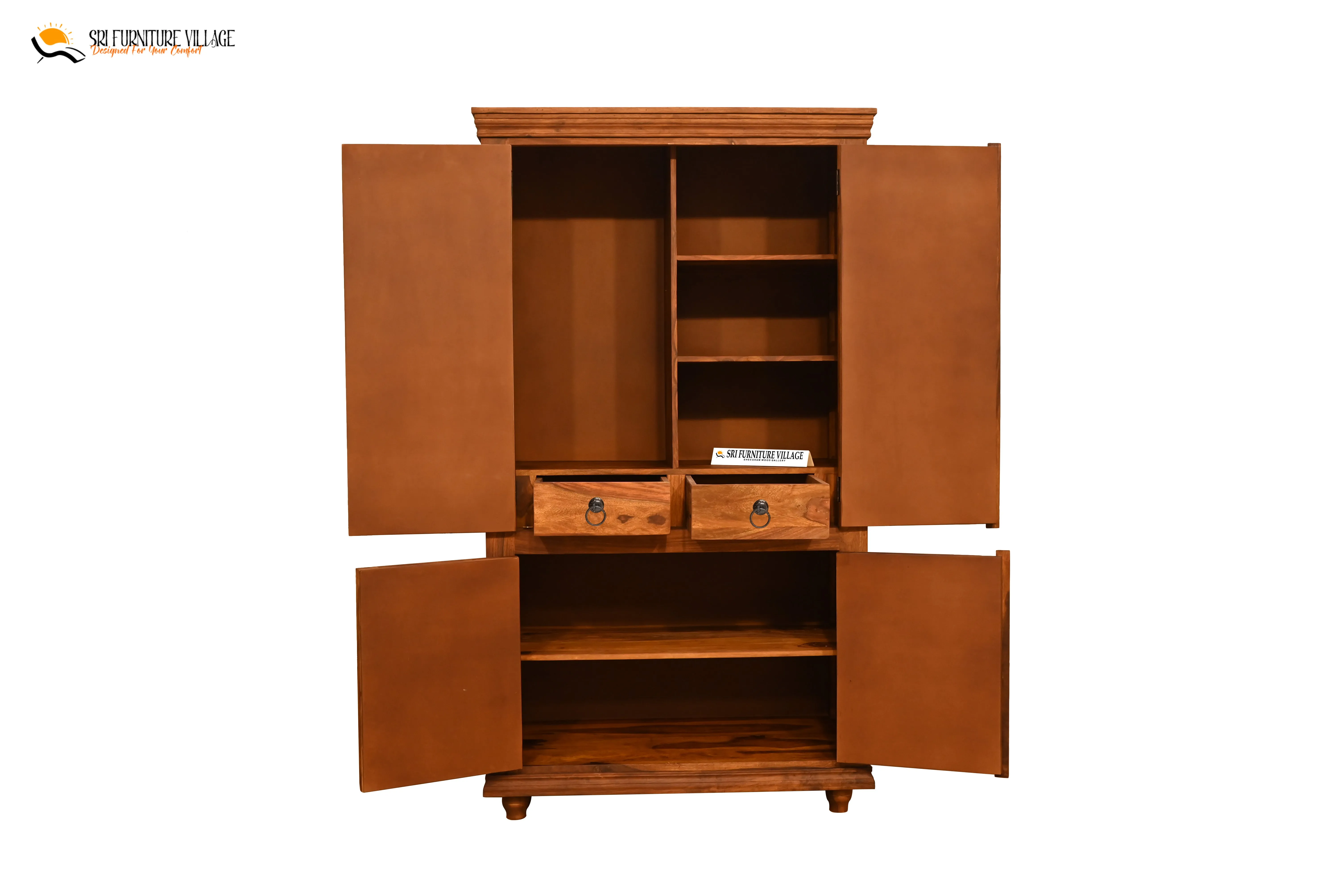 Niwar Solid Sheesham Wood 4 Door Wardrope (Natural Finish) - 6120