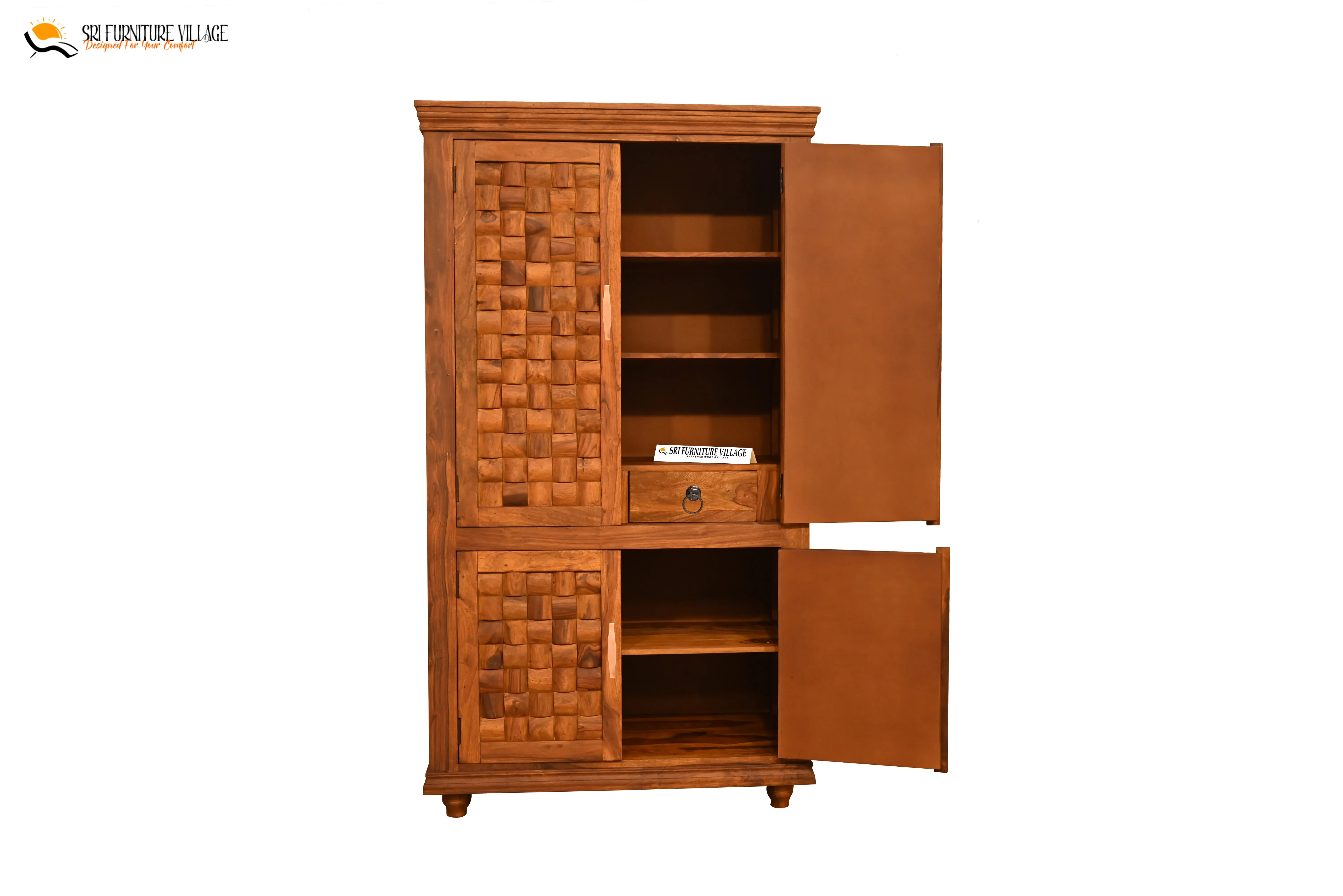 Niwar Solid Sheesham Wood 4 Door Wardrope (Natural Finish) - 6120