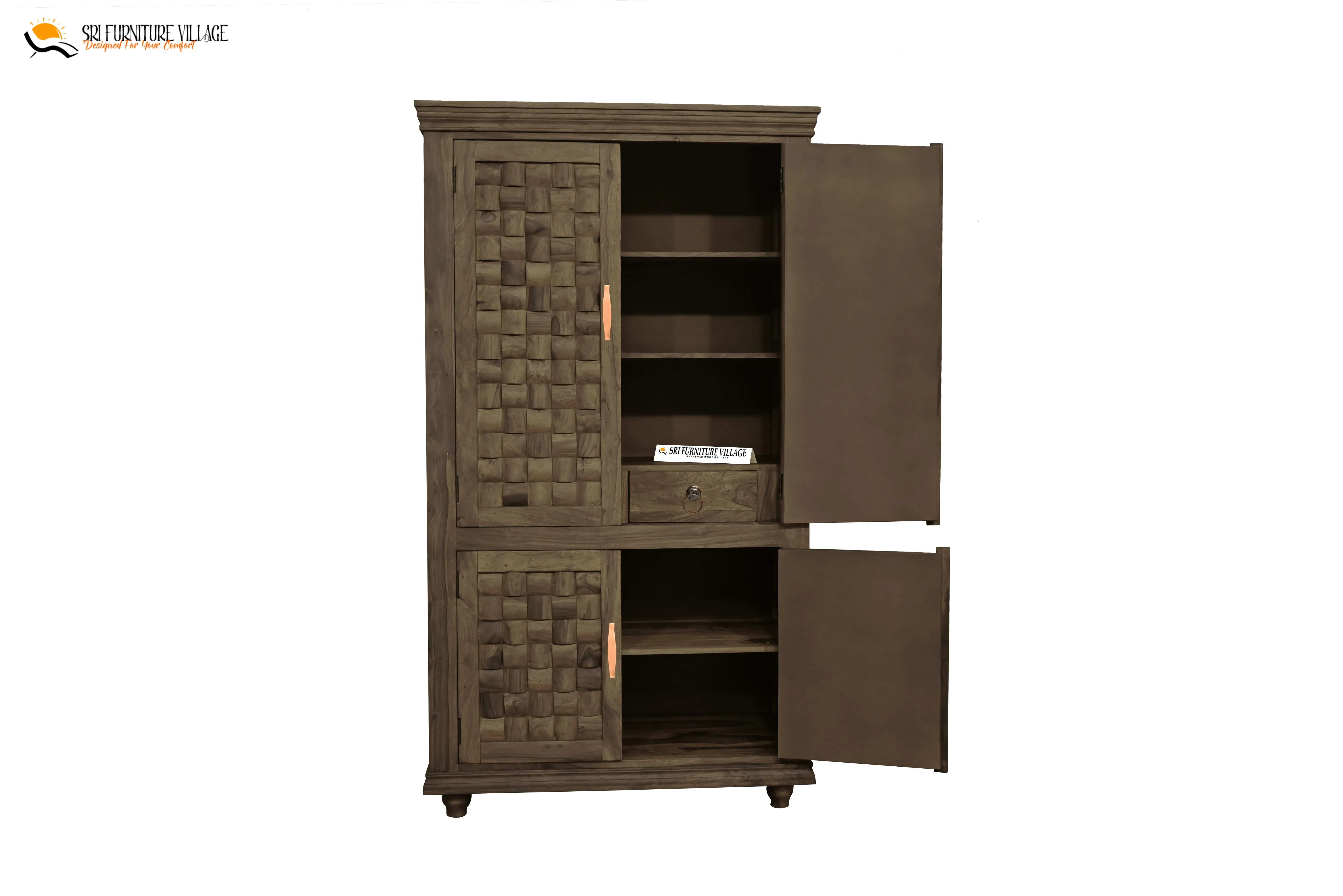 Niwar Solid Sheesham Wood 4 Door Wardrope (Natural Finish) - 6120