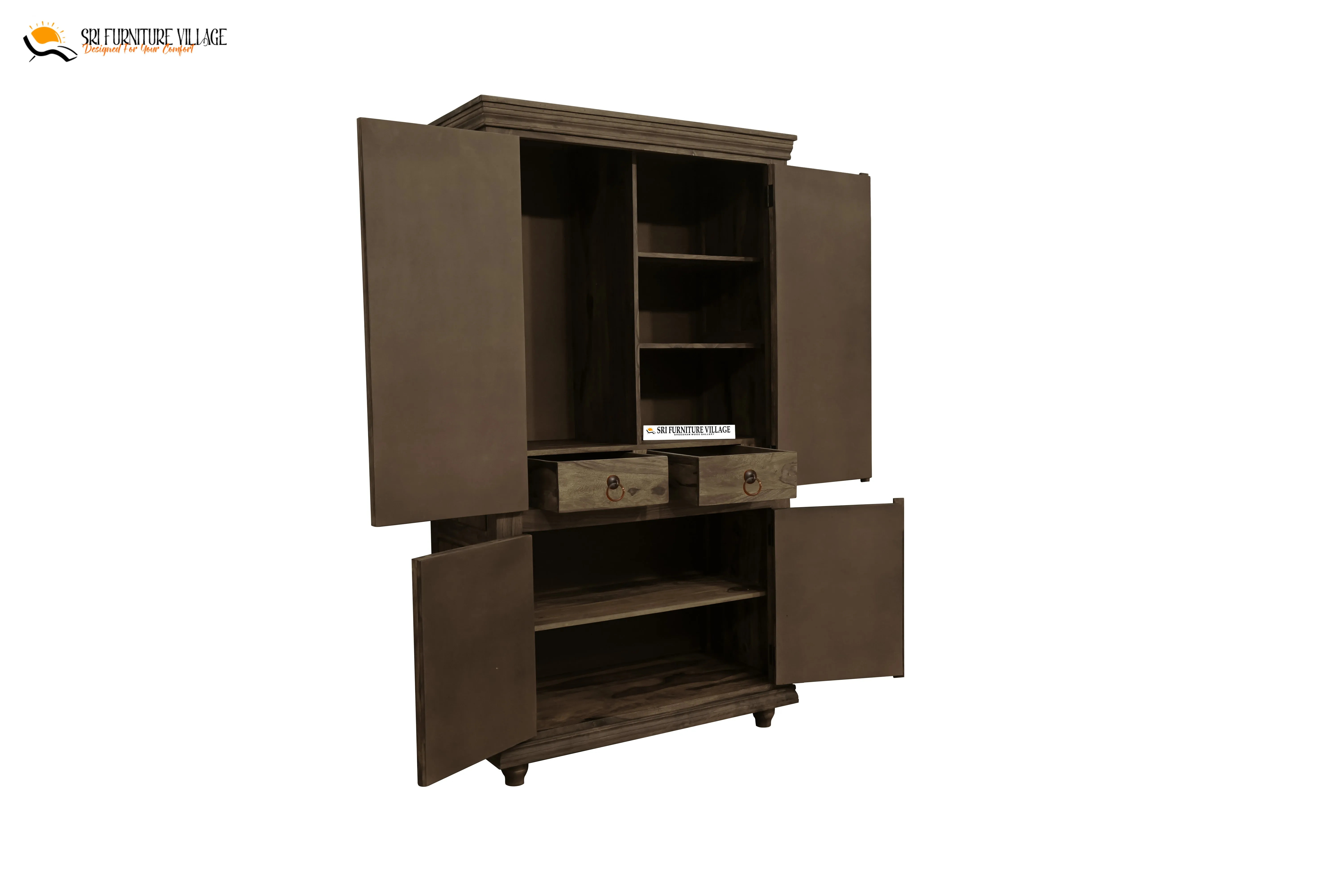 Niwar Solid Sheesham Wood 4 Door Wardrope (Natural Finish) - 6120