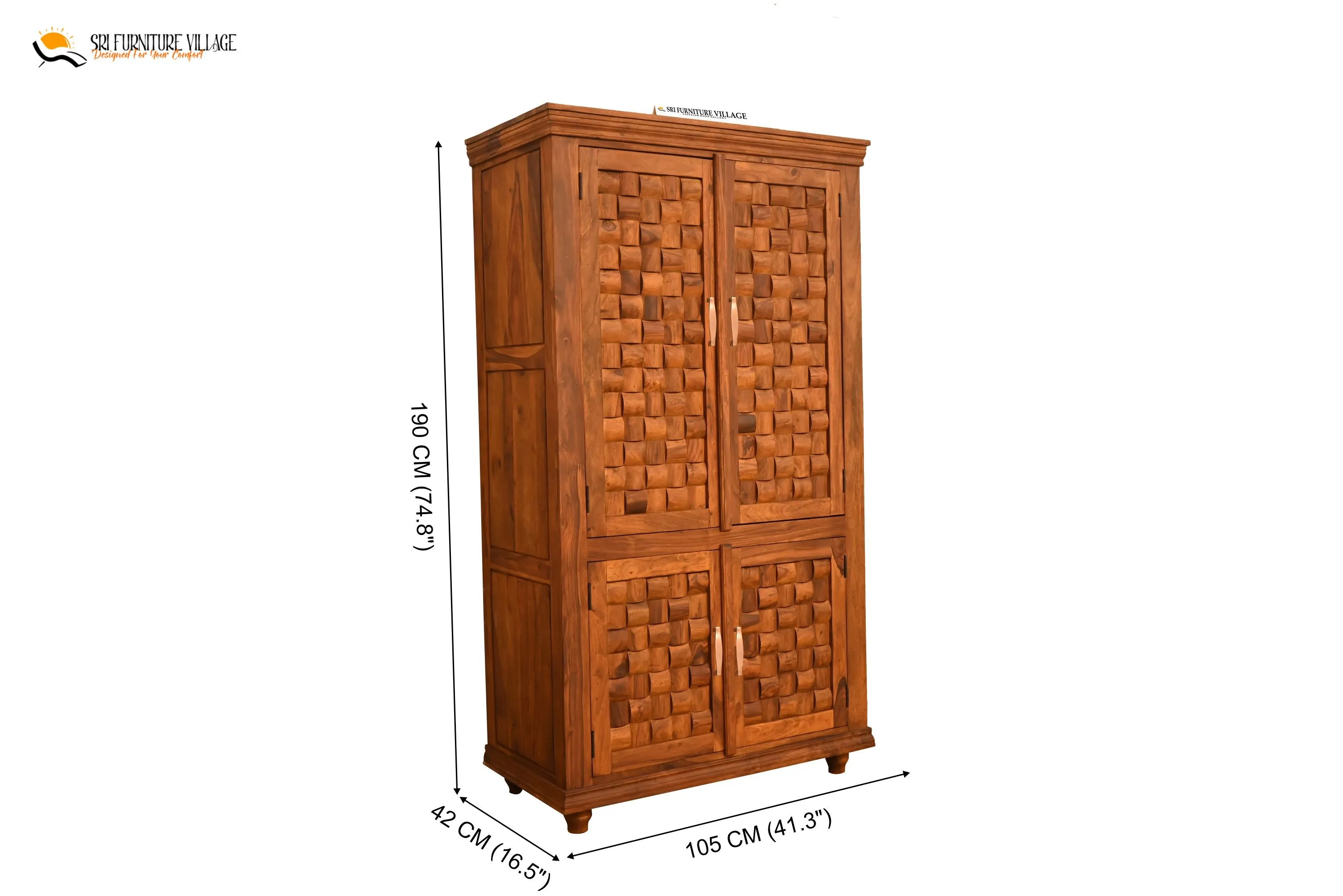 Niwar Solid Sheesham Wood 4 Door Wardrope (Natural Finish) - 6120