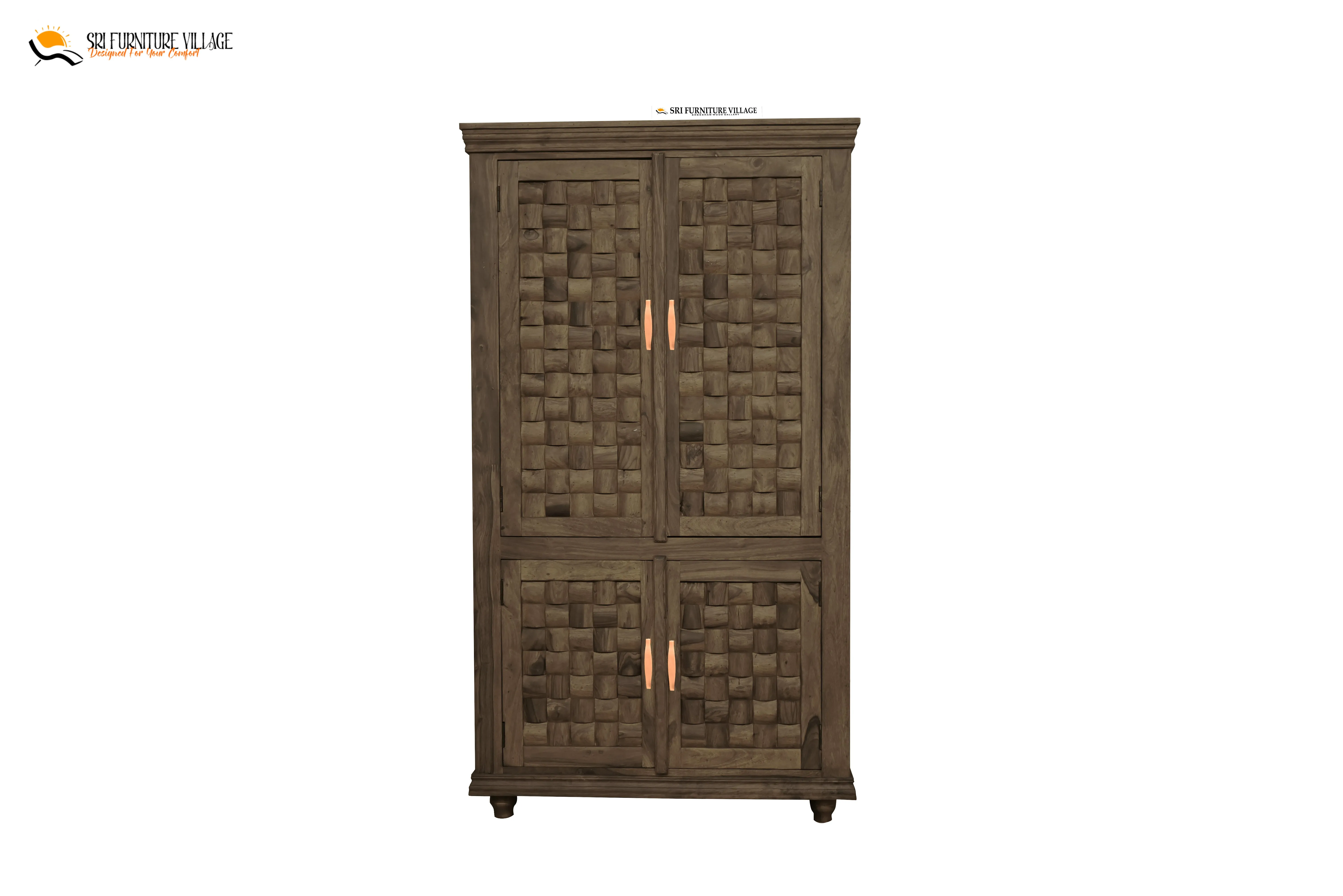 Niwar Solid Sheesham Wood 4 Door Wardrope (Natural Finish) - 6120