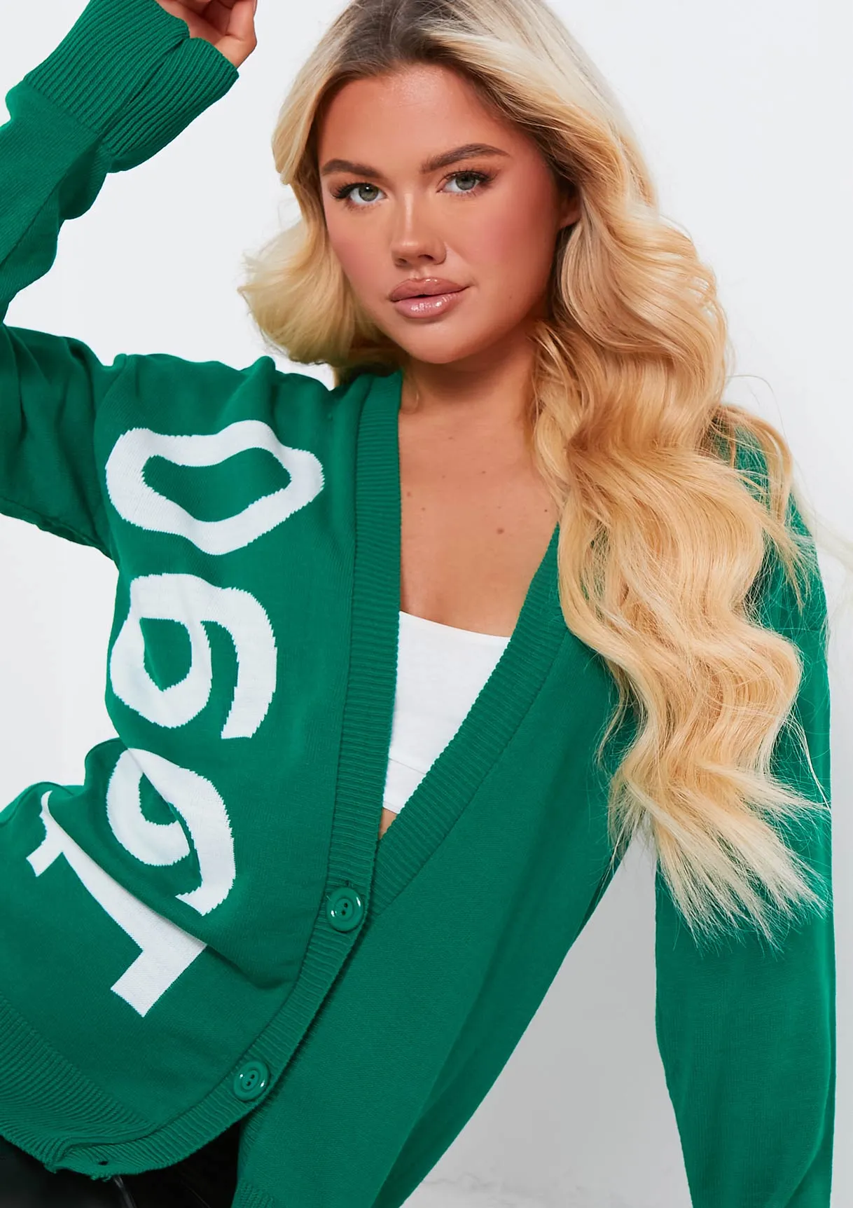 Noella Dark Green 1990 Varsity Print Knitted Cardigan