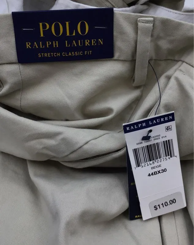 NWT Polo Ralph Lauren Men's Beige Stretch Classic Fit Chino Pants - Size 44BX30