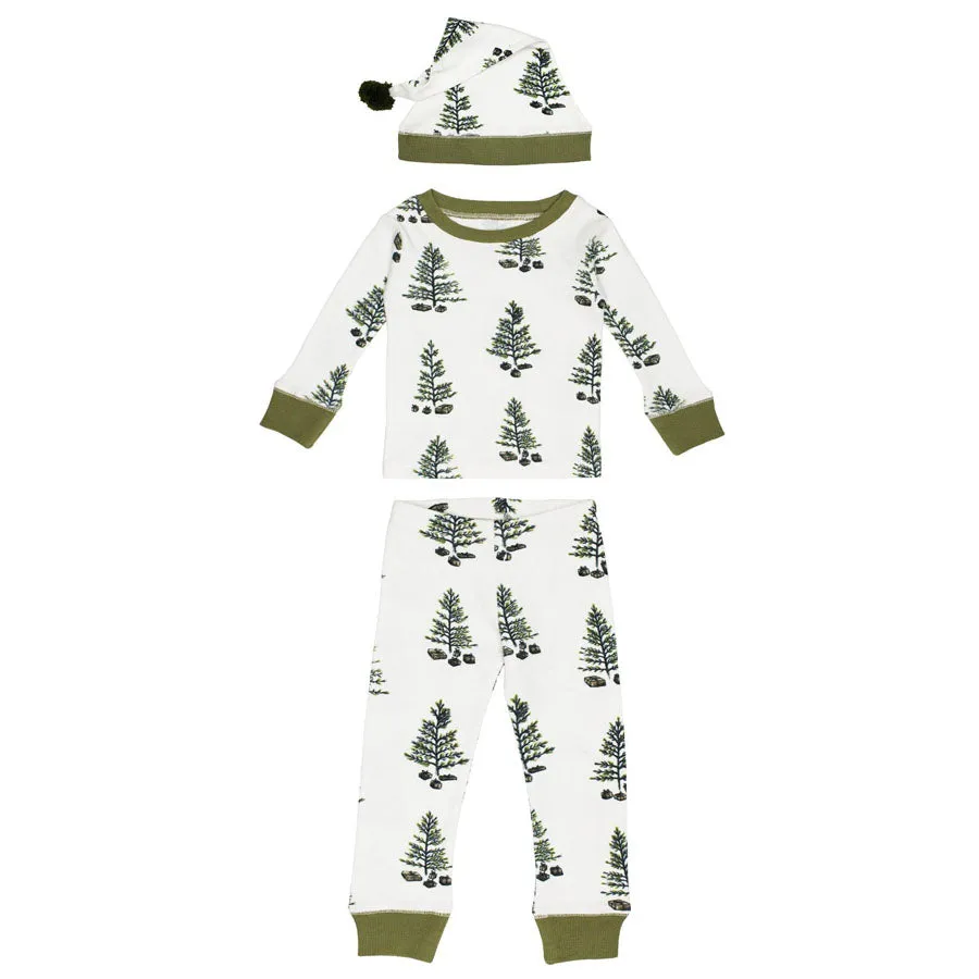 Organic Holiday PJ & Cap Set In Under The Tree