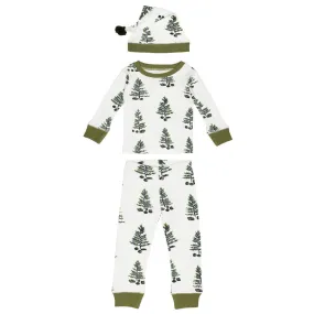 Organic Holiday PJ & Cap Set In Under The Tree