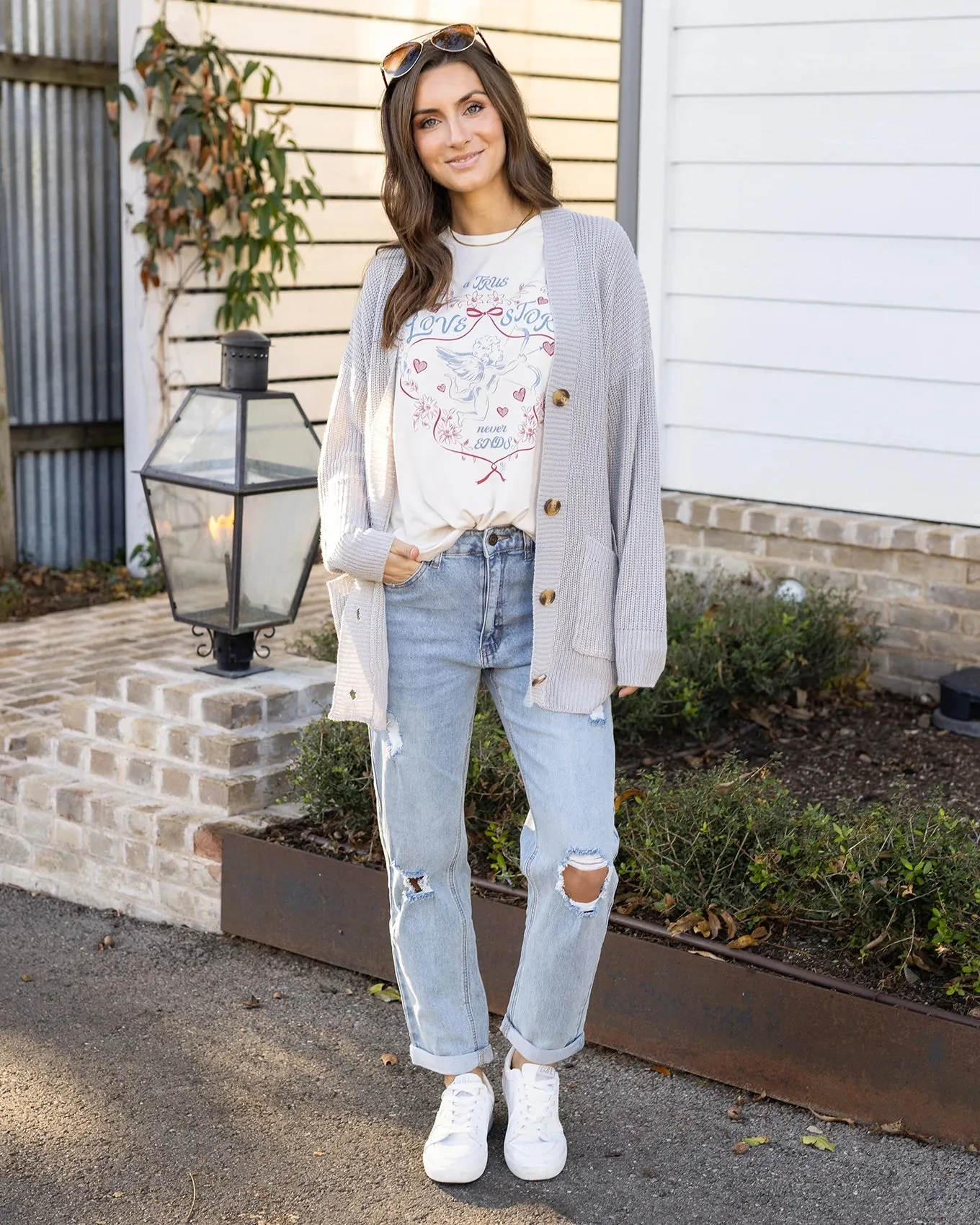 Oversized Comfy Knit Light Grey Cardigan