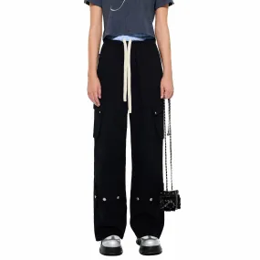 Paperbag-Waist Cargo Trousers in Black
