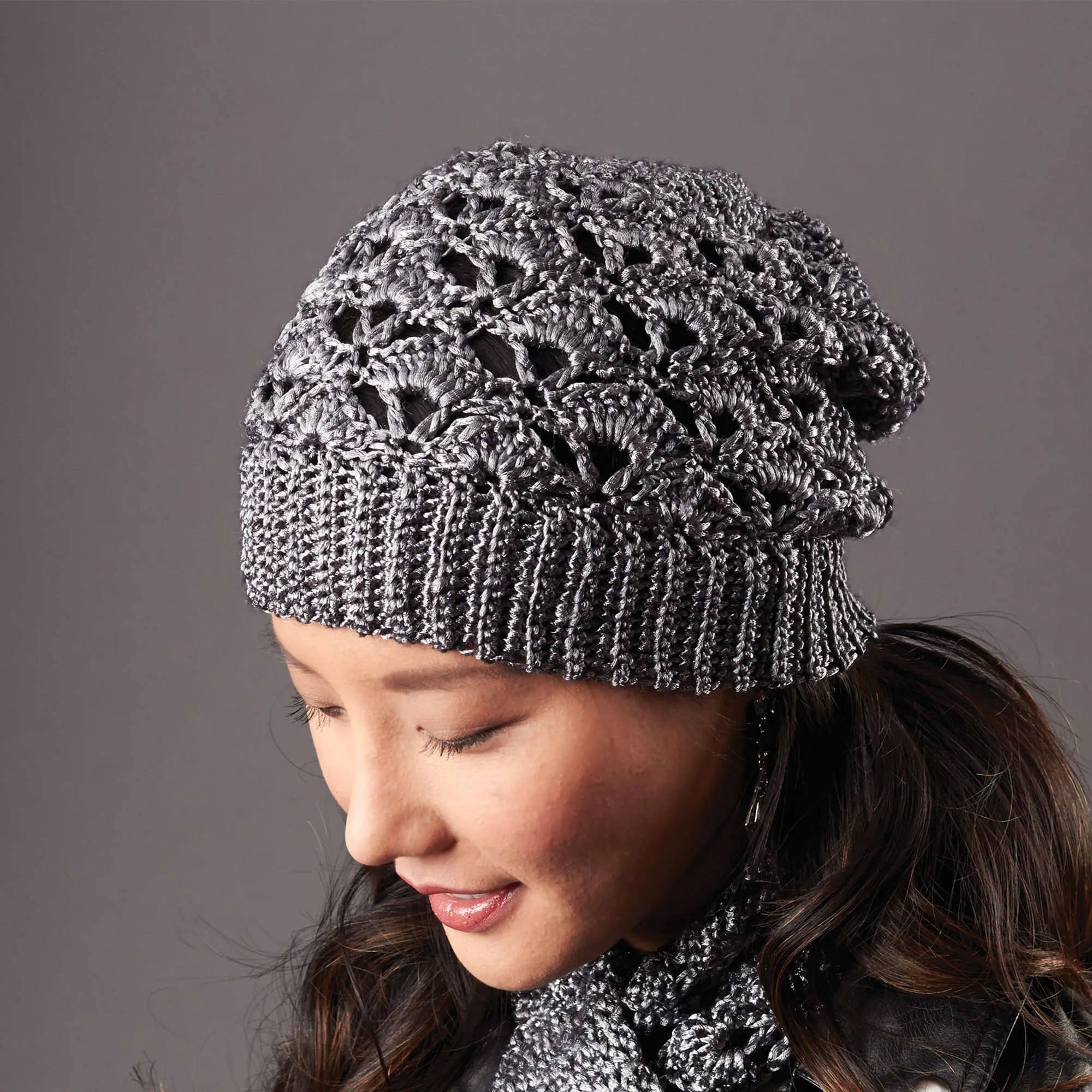 Patons Crochet Silver Screen Hat And Scarf Set