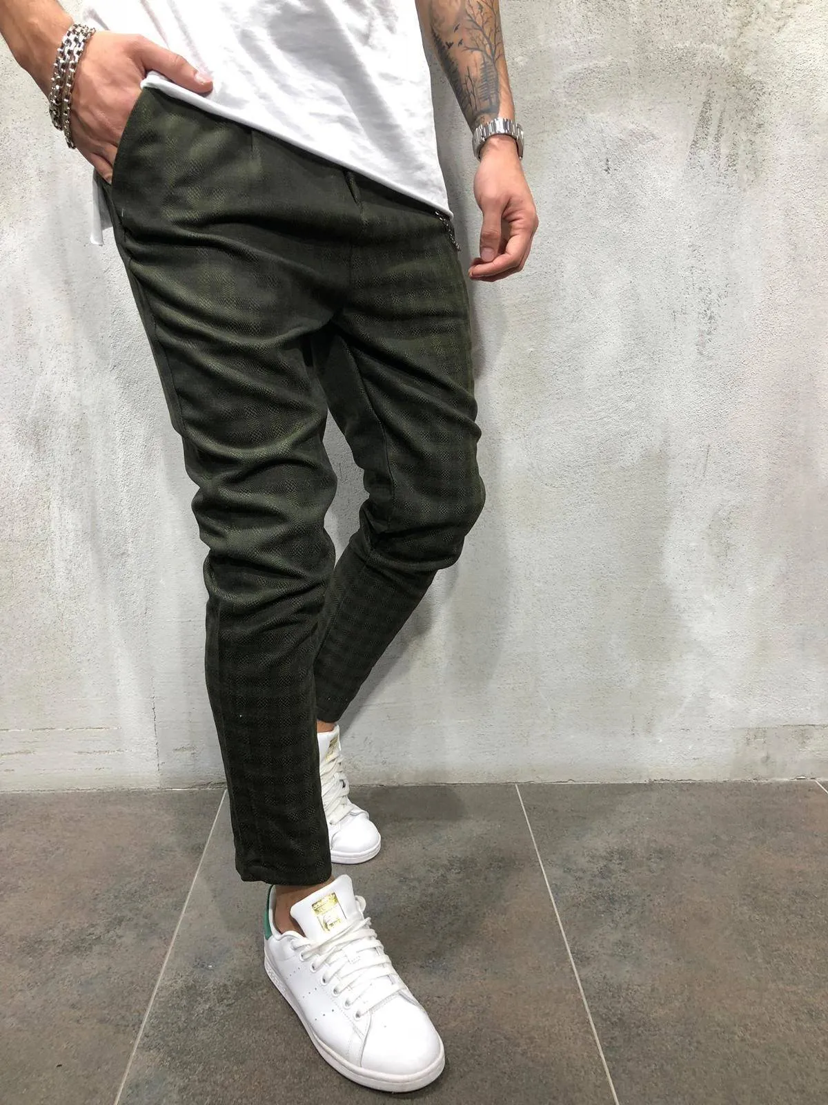 Plaids & Checks Ankle Pants - Khaki