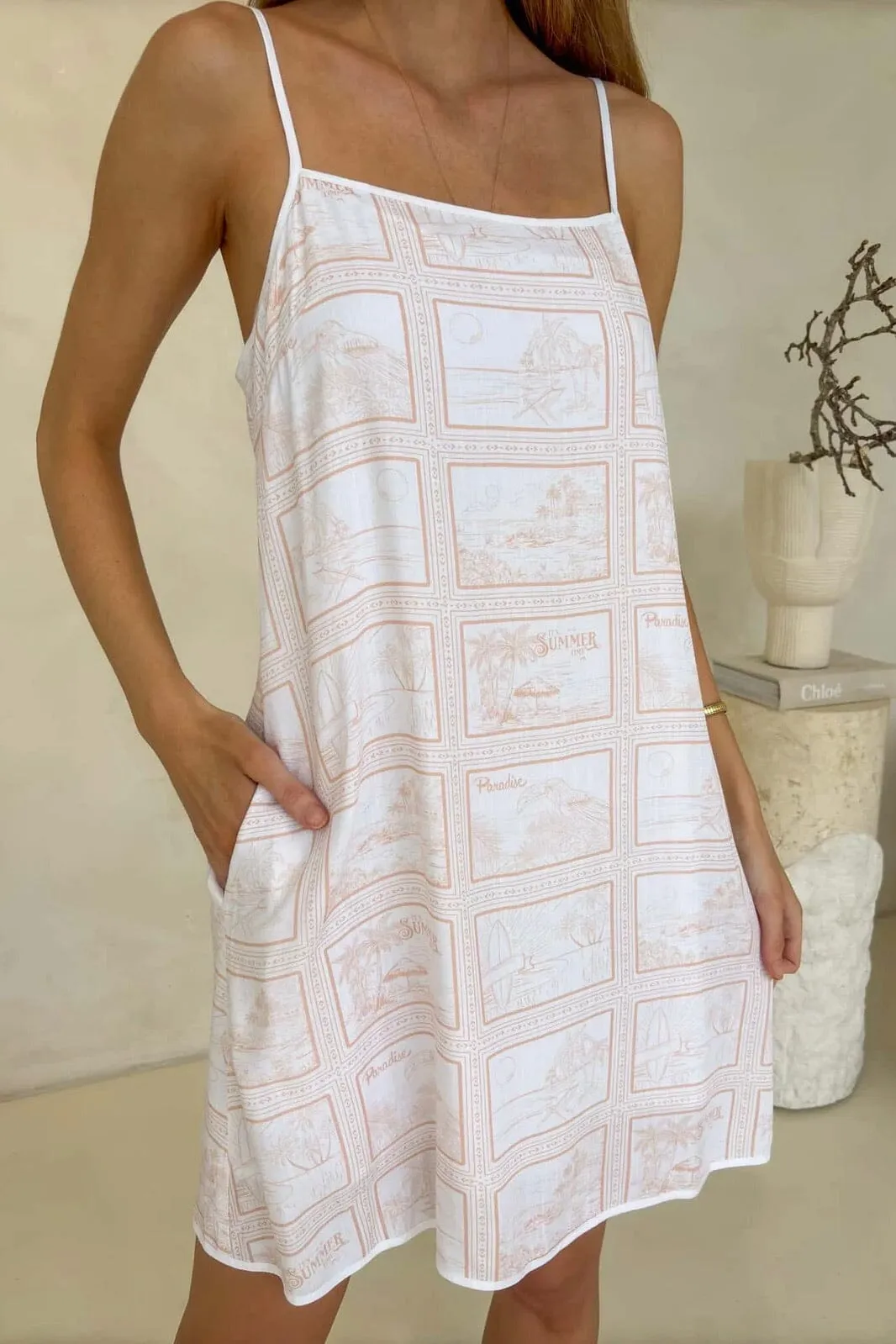 Postcard Print Mini Dress