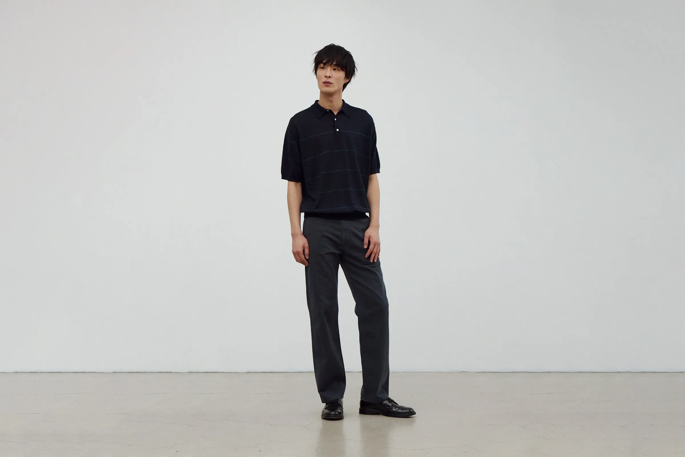 POTTERY Garment Washed Pants (Straight Fit) - Dark Navy