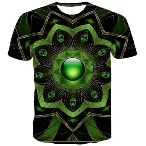 Psychedelic T shirts Men Metal Tshirt Anime Geometric T-shirts Graphic Green Tshirt Printed Gothic Tshirts Casual Short Sleeve