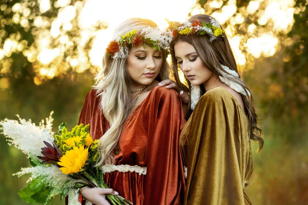"Delores" - Mustard- Beautiful velvet boho inspired gown - (TEEN-ADULT)