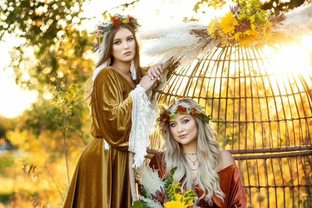 "Delores" - Mustard- Beautiful velvet boho inspired gown - (TEEN-ADULT)