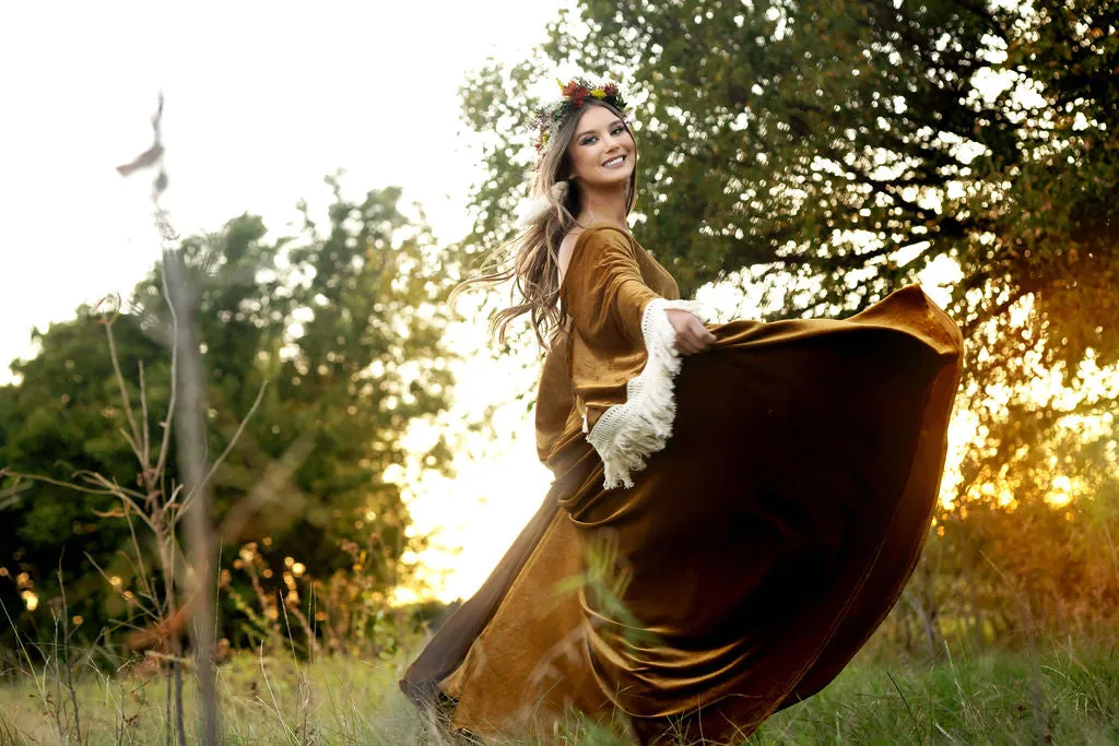 "Delores" - Mustard- Beautiful velvet boho inspired gown - (TEEN-ADULT)