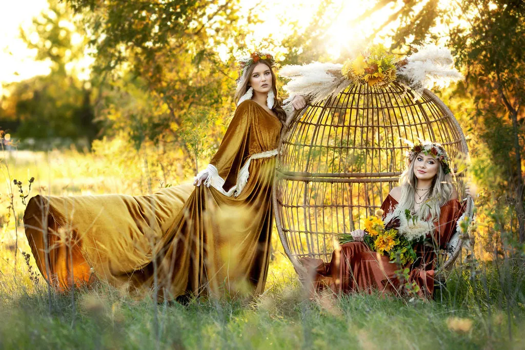 "Delores" - Mustard- Beautiful velvet boho inspired gown - (TEEN-ADULT)