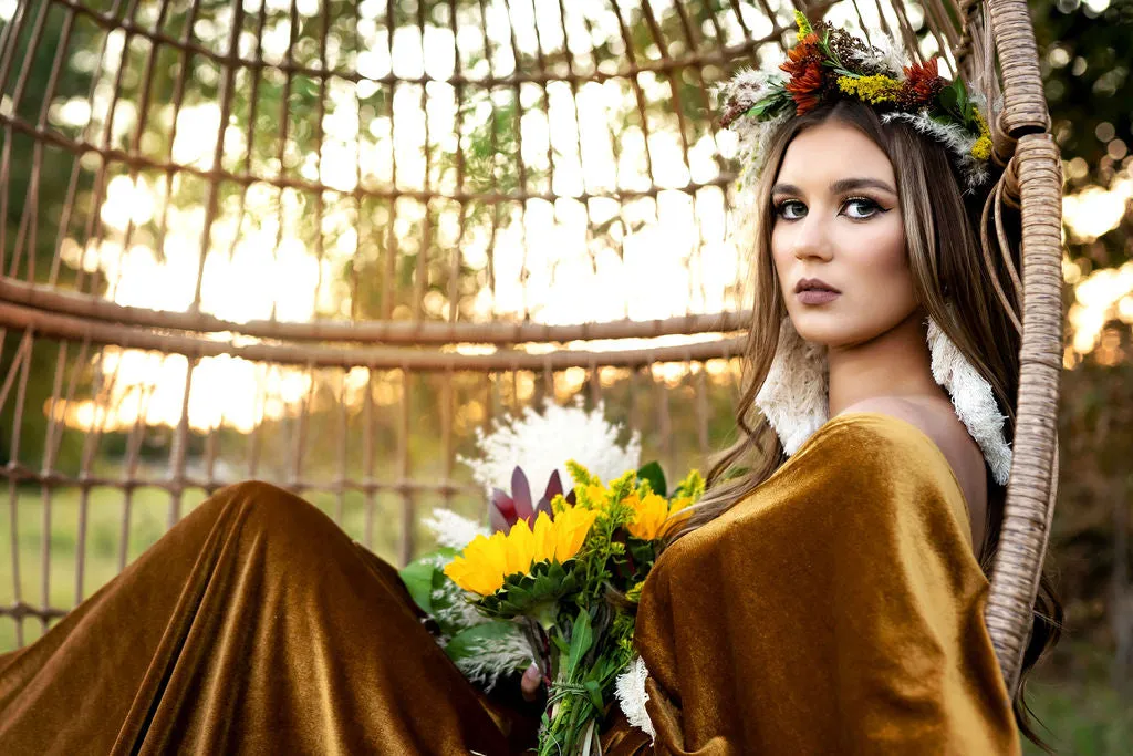 "Delores" - Mustard- Beautiful velvet boho inspired gown - (TEEN-ADULT)
