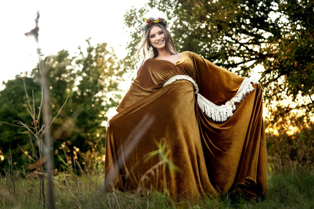 "Delores" - Mustard- Beautiful velvet boho inspired gown - (TEEN-ADULT)