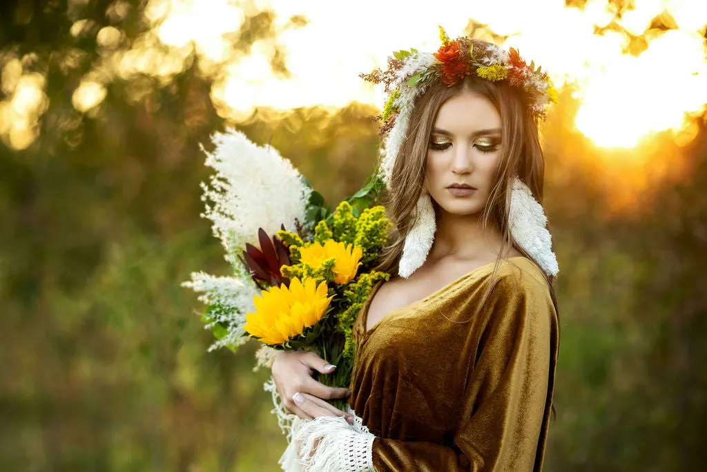 "Delores" - Mustard- Beautiful velvet boho inspired gown - (TEEN-ADULT)