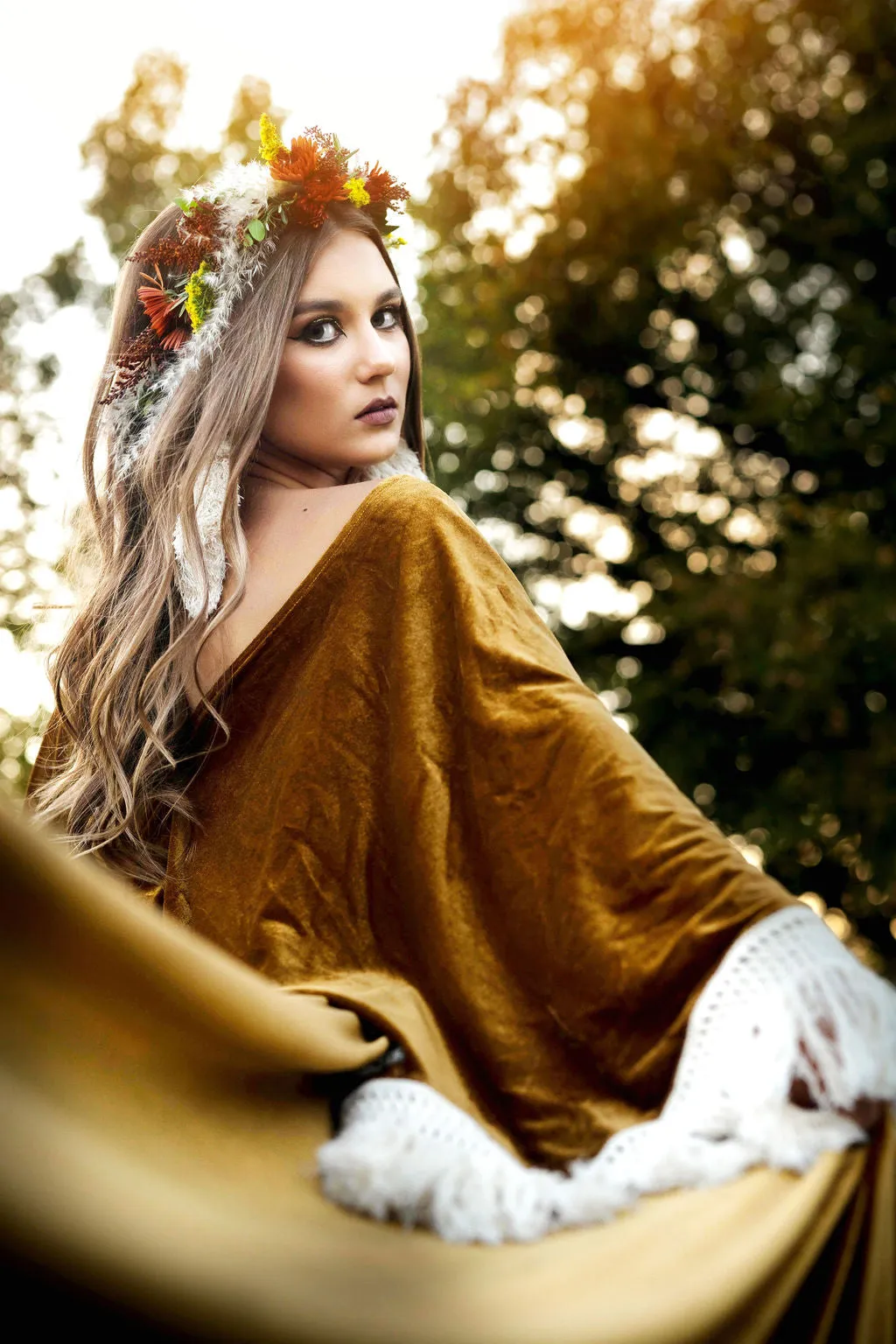 "Delores" - Mustard- Beautiful velvet boho inspired gown - (TEEN-ADULT)