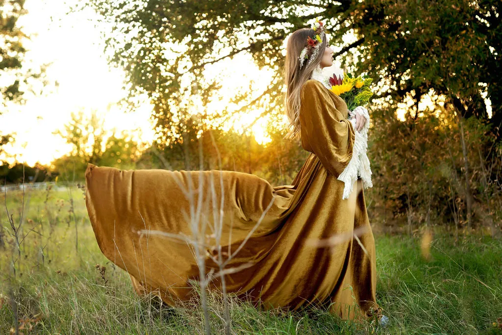 "Delores" - Mustard- Beautiful velvet boho inspired gown - (TEEN-ADULT)