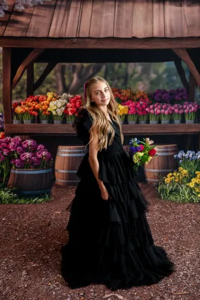 "Noir Reverie" Couture Floor-Length Gown in Black (Fits Ages 10 - Petite 14)