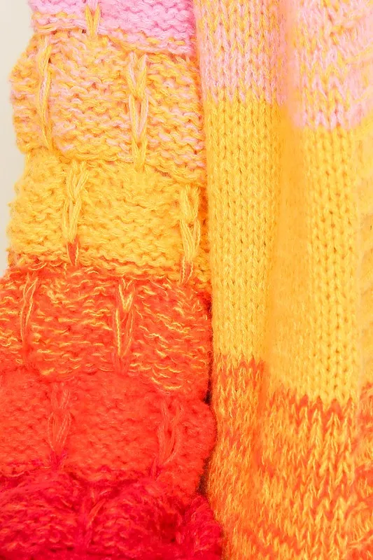 Rainbow Open Front Cable Knit Multi Color Ombre Cardigan