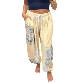 Relaxed Mixed Fabric Jogger Pants - Almond