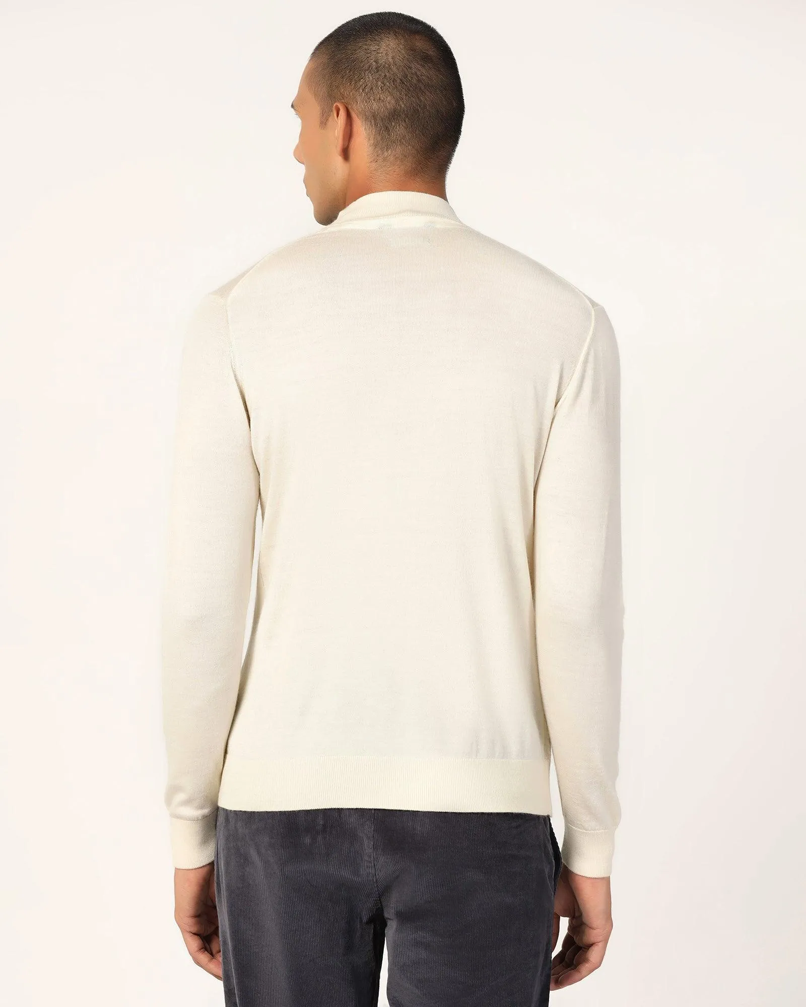 Round Neck Off White Solid Sweater - Jester