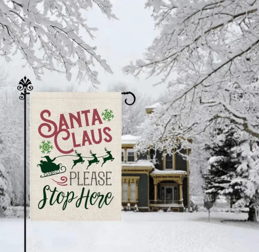 Santa Claus Please stop here garden flag
