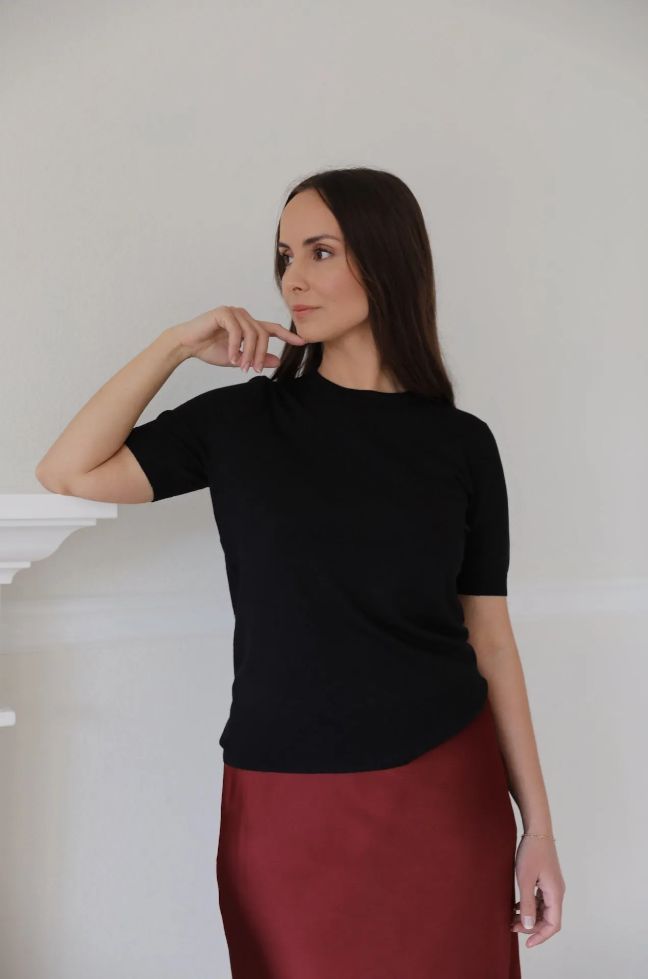 Short Sleeve Sweater Top - Black