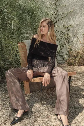 Solid Twill Wide-Leg Cargo Pants in Epresso