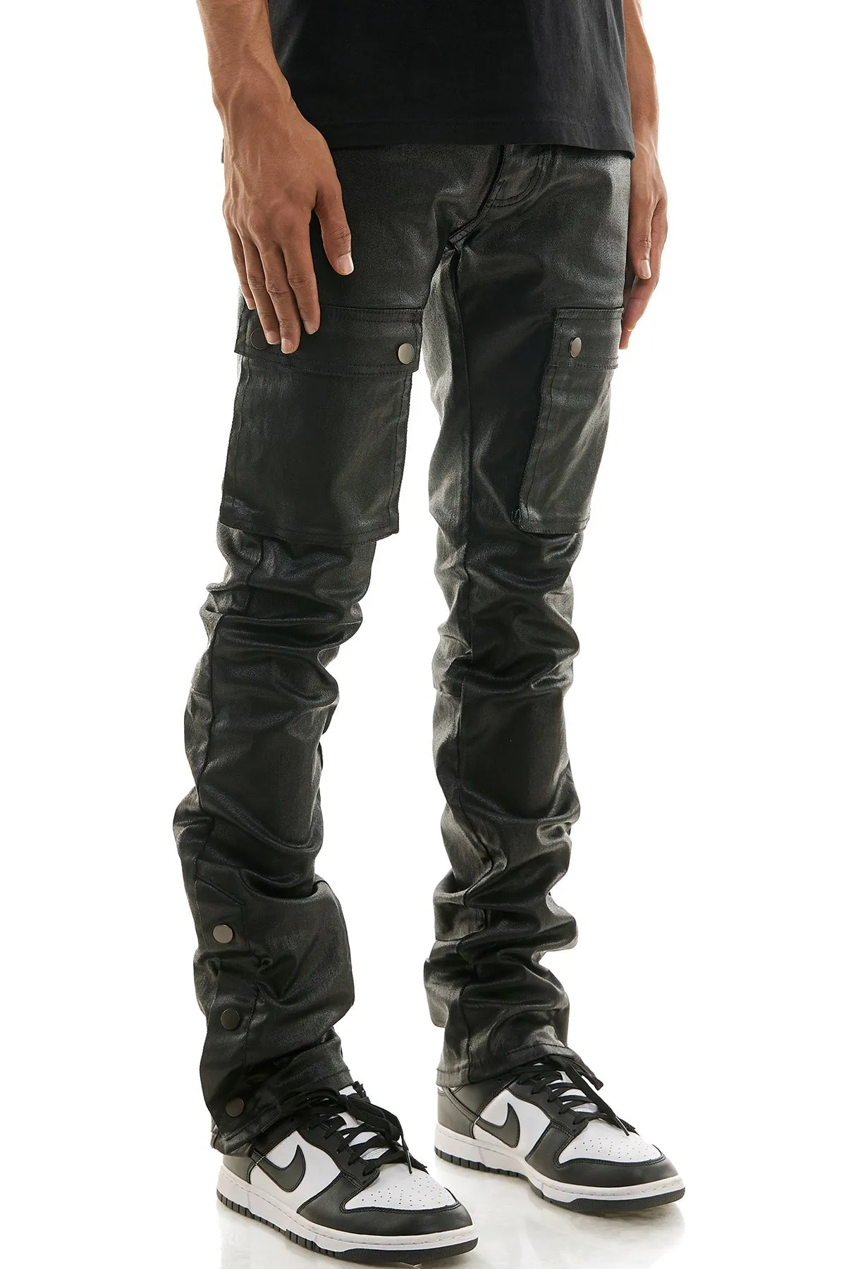 STACKED WAXED SNAP PANTS