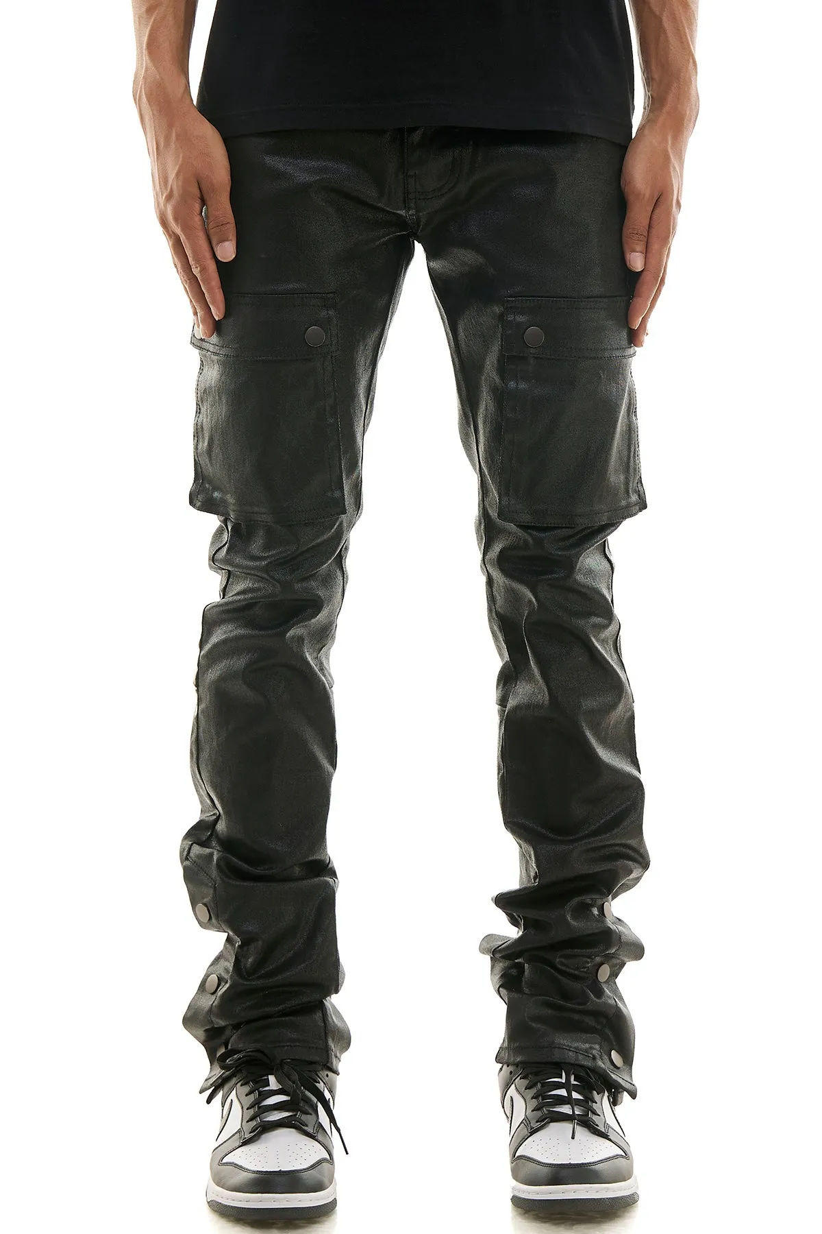 STACKED WAXED SNAP PANTS