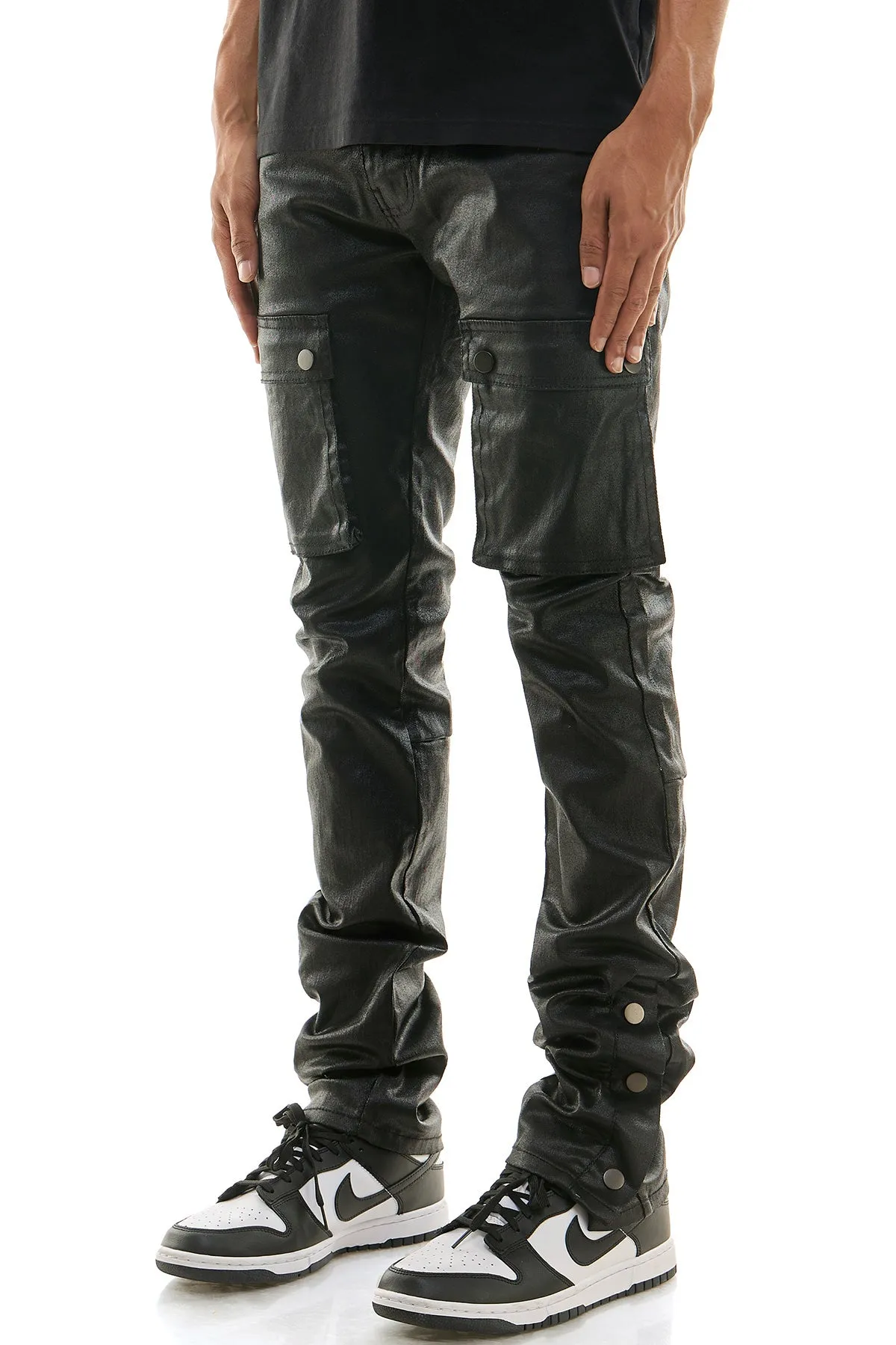 STACKED WAXED SNAP PANTS