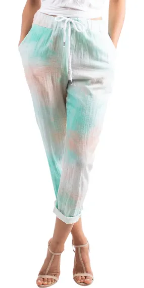 Tie-Dye Drawstring Cropped Pants