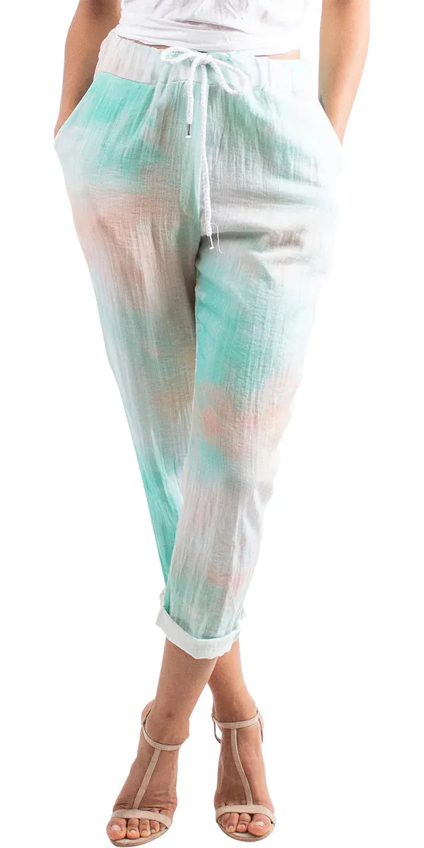 Tie-Dye Drawstring Cropped Pants