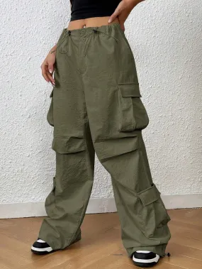 Trendy Solid Flap Side Pocket Cargo Pants