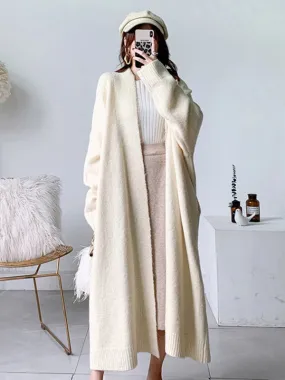 Urban Simple Loose Solid Color Knitting Cardigan Coat APRICOT