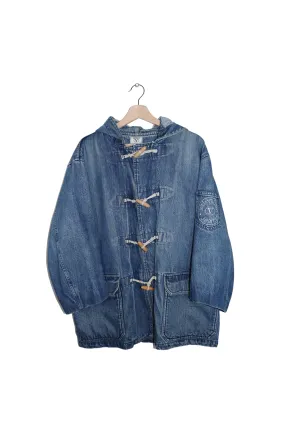 Valentino Jeans Embroidered Logo Hooded Denim Duffle Coat