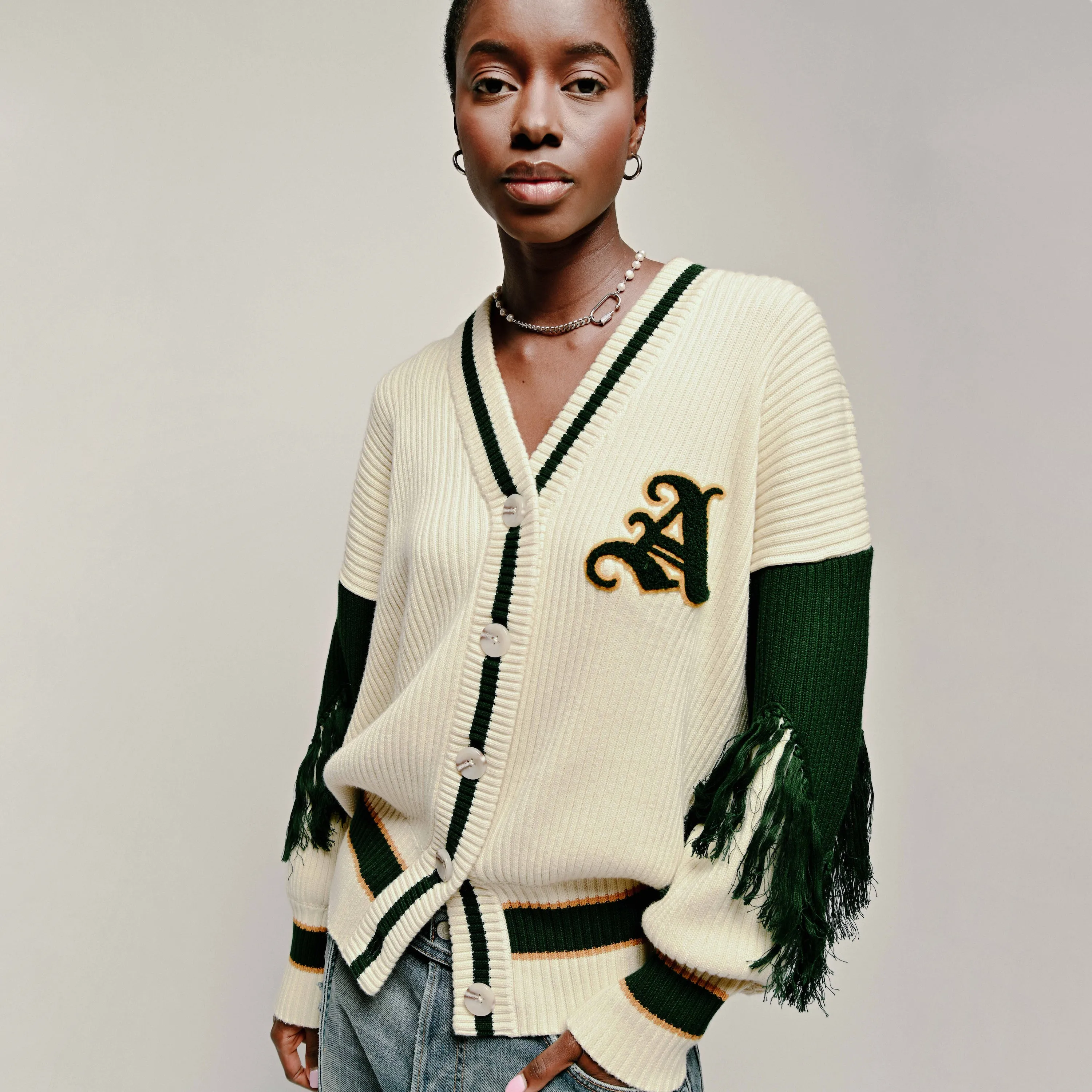 Varsity Cardigan Emerald Green