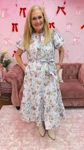 Vintage Floral Ruffle Midi Dress by Entro