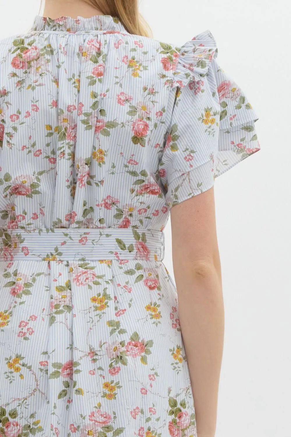Vintage Floral Ruffle Midi Dress by Entro