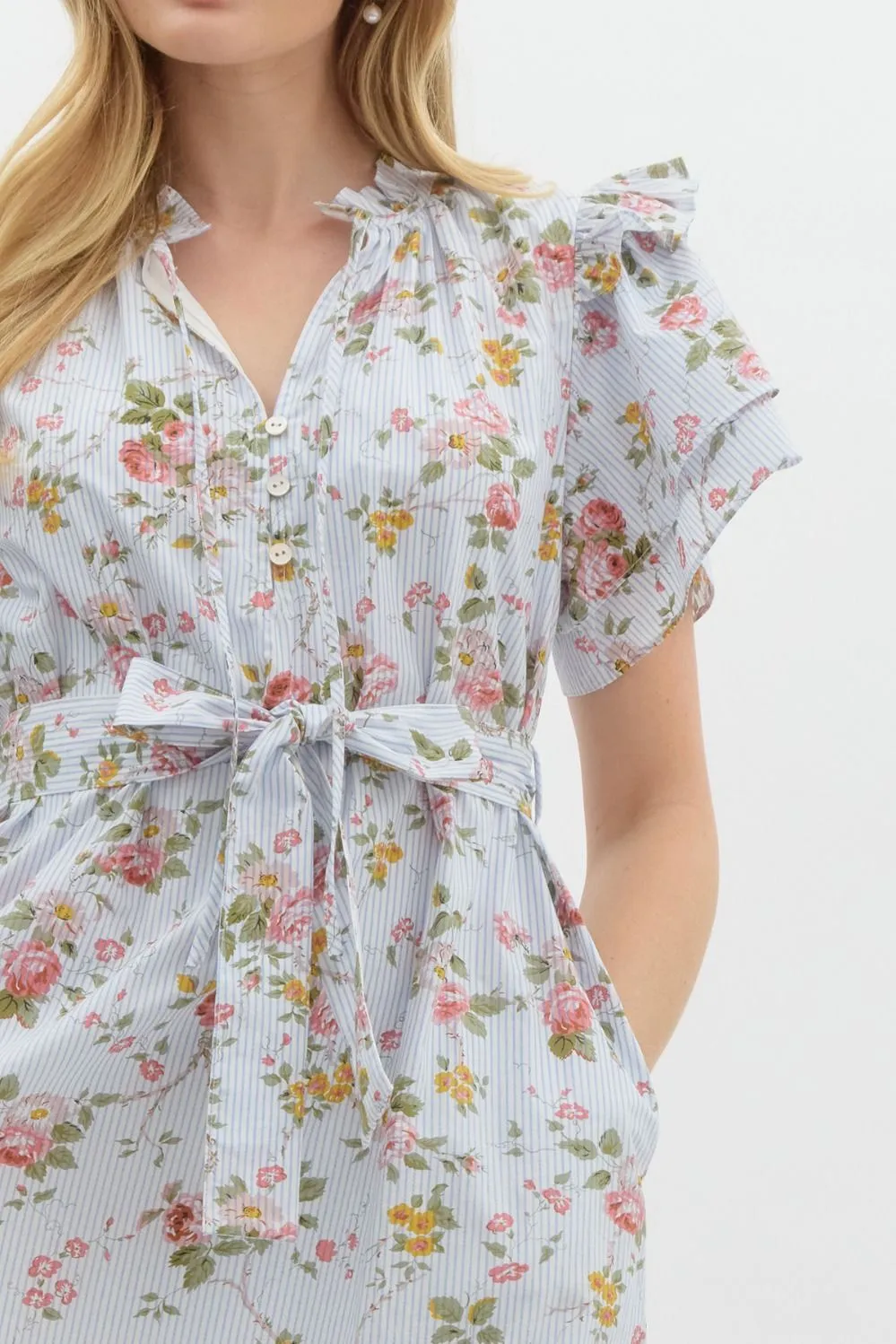 Vintage Floral Ruffle Midi Dress by Entro