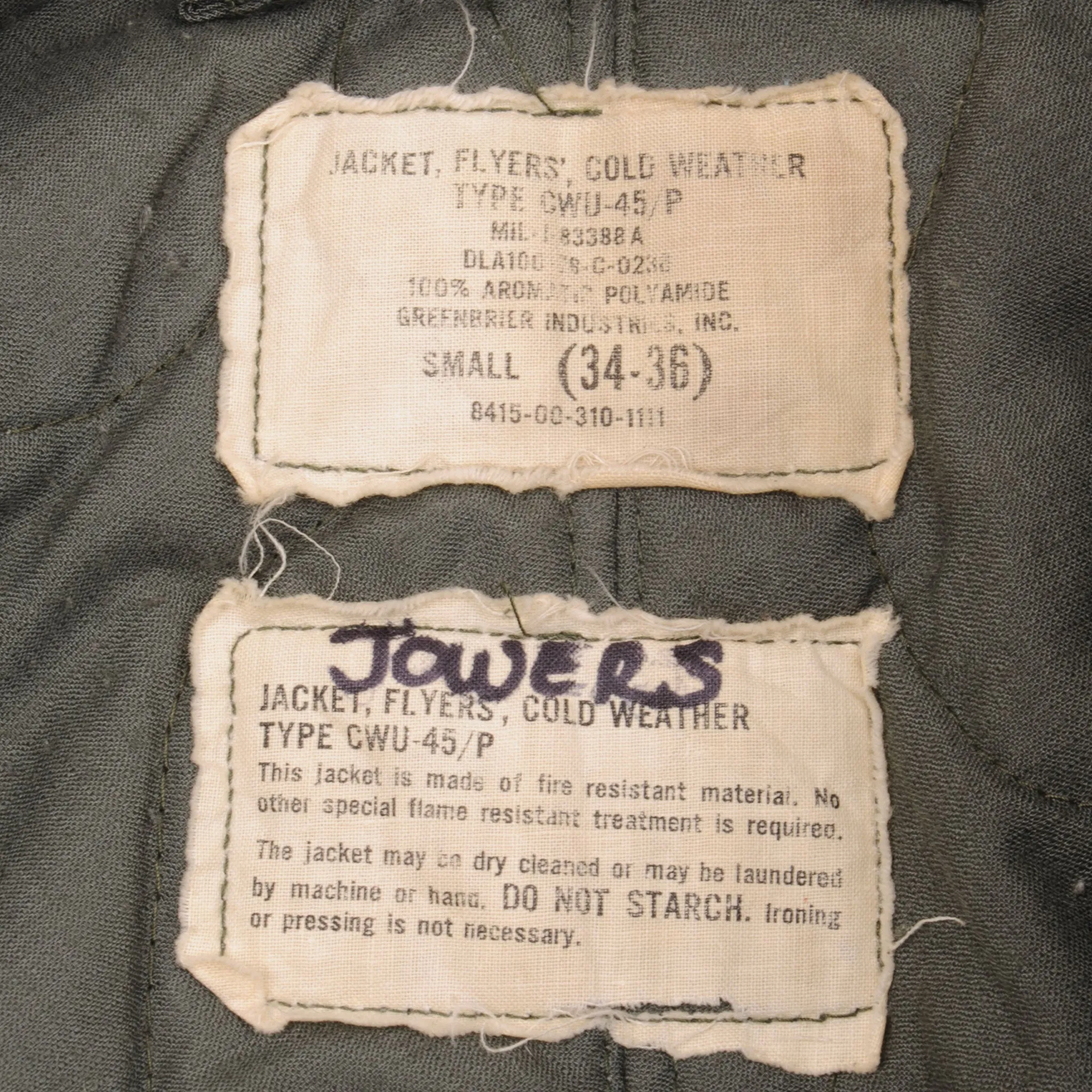 VINTAGE USAF CWU 45/P WINTER FLIGHT JACKET 1978 SIZE SMALL