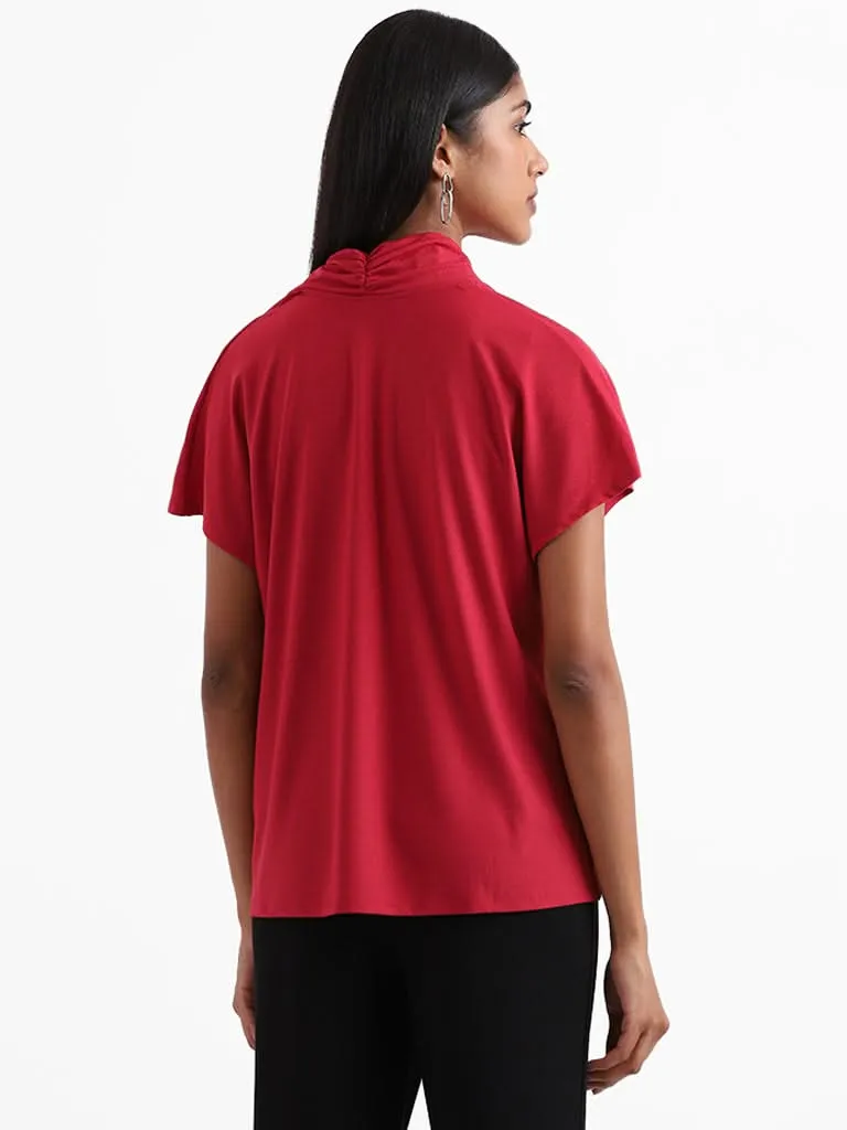 Wardrobe Plain V Neck Dark Pink Top