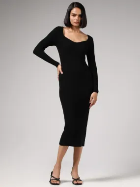 Wardrobe Solid Fitted Black Dress