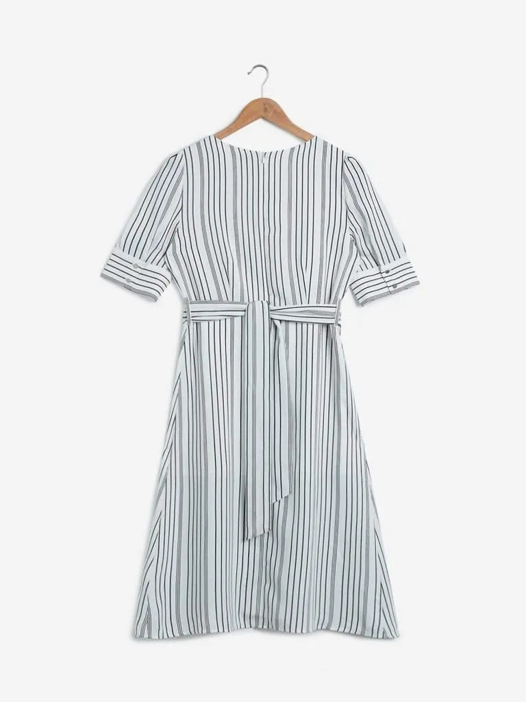 Wardrobe White Striped Dress with Belt