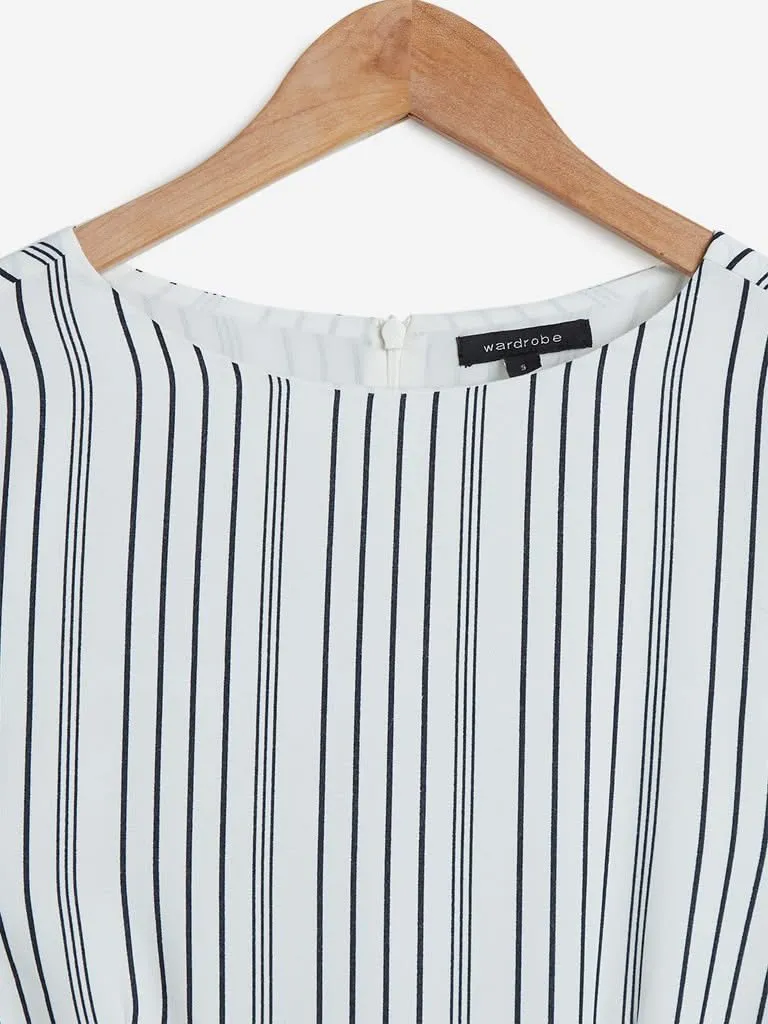 Wardrobe White Striped Dress with Belt